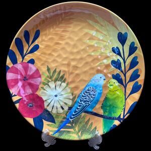 PIER 1 Imports Tropical Bird Parakeet Floral Melamine Dinner Plate 10.75" Single
